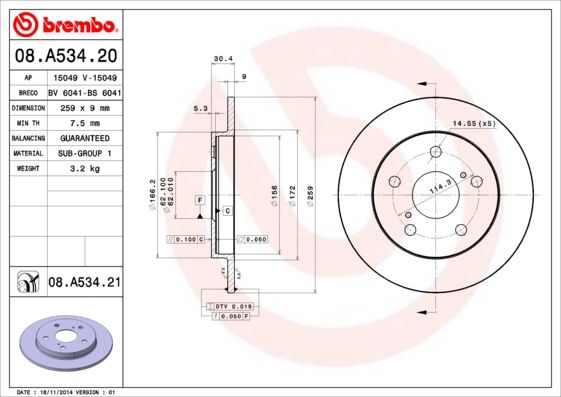 

Тормозной диск brembo комплект 1 шт. 08A53421