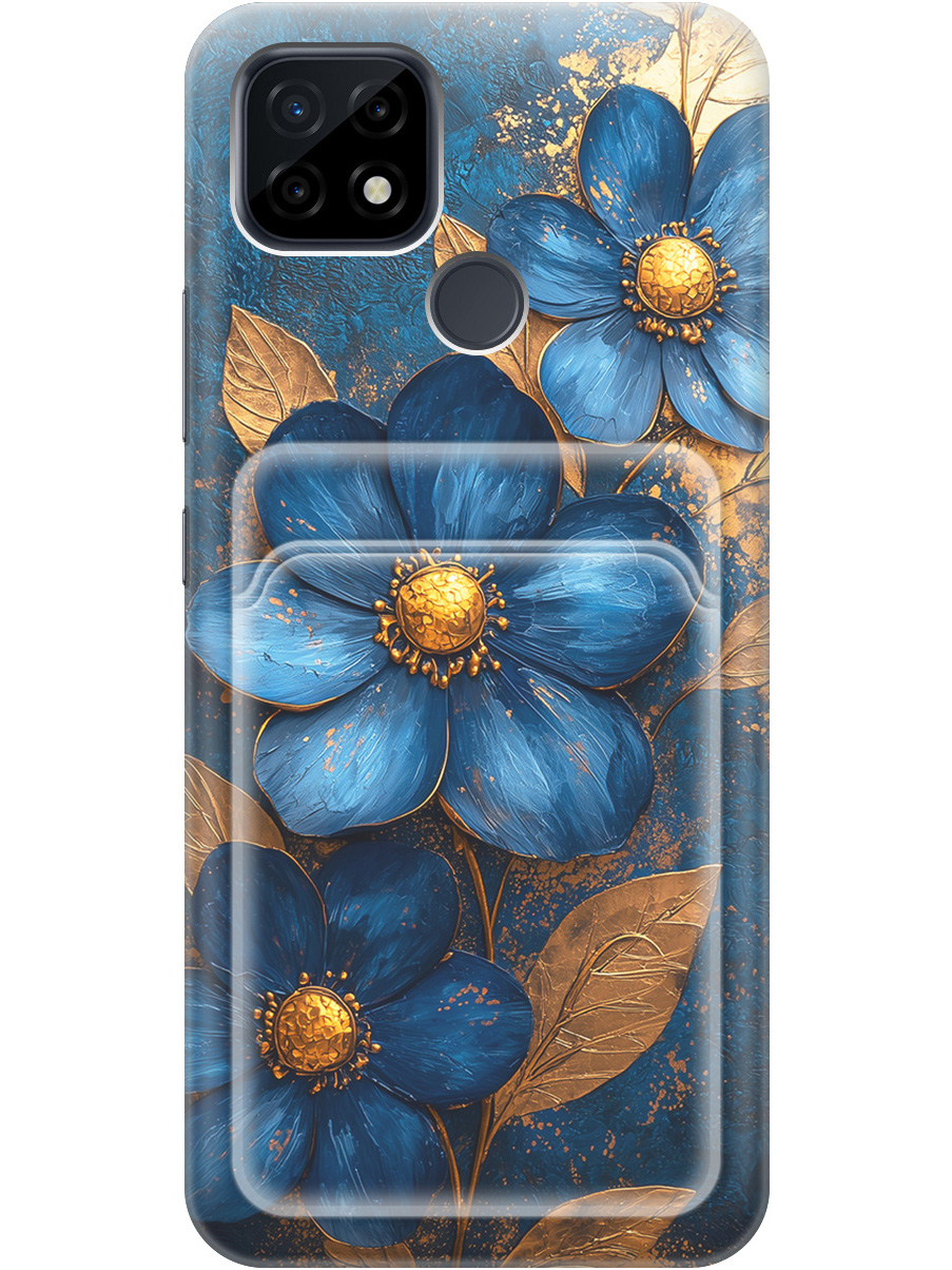 

Силиконовый чехол на realme C21 с принтом с карманом для карты 835518, Прозрачный;золотистый;синий, 726147523