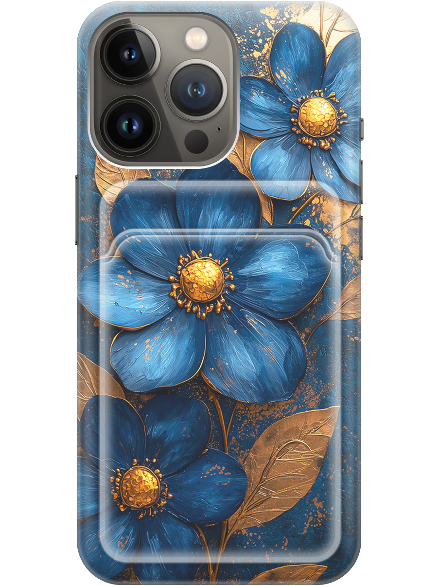 

Силиконовый чехол на Apple iPhone 14 Pro Max с принтом с карманом для карты 835508, Прозрачный;золотистый;синий, 745400823