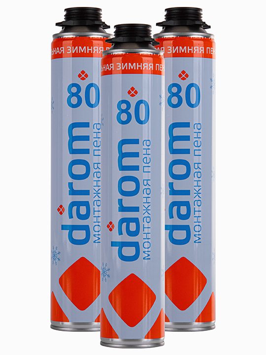 Полиуретановая зимняя монтажная пена DAROM 80, профессиональная, 850 мл., 3 шт.