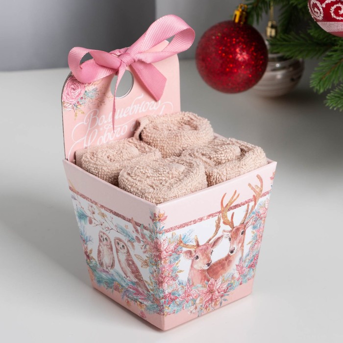 

Набор махр. полотенец Волшебного Нового года 30х30 см-4шт, хл 340г/м2