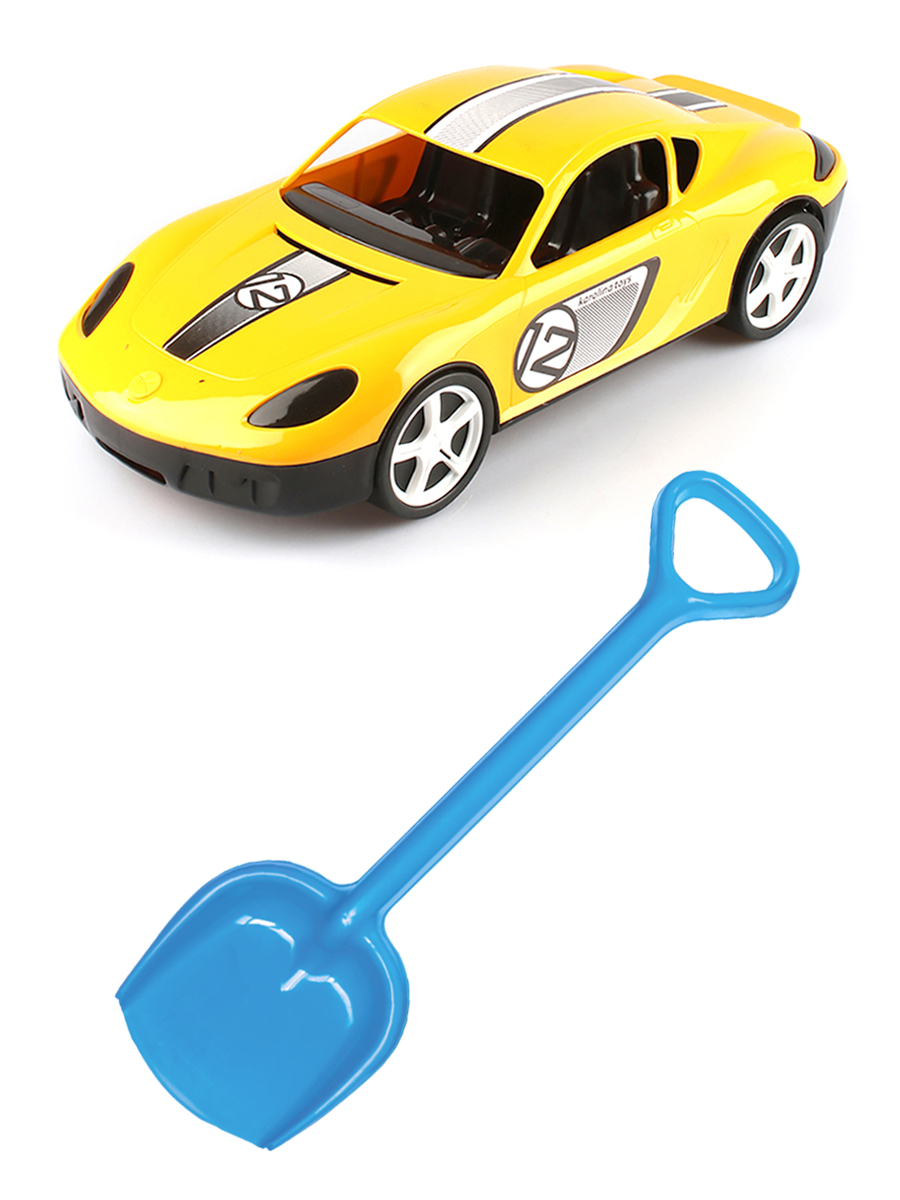 Набор для песочницы Karolina Toys автомобиль Молния желтый + Лопатка 50 см. синяя автомобиль легион 3 желтый 76038
