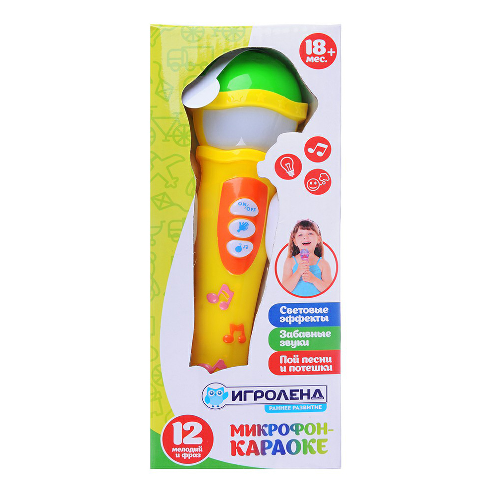 

Игрушка Игроленд Микрофон караоке с подсветкой 21 х 6,5 х 6,5 см в ассортименте, Разноцветный