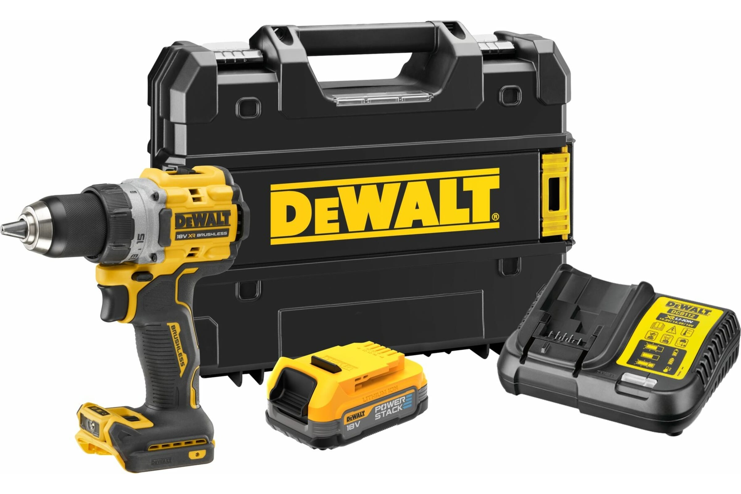 DeWalt Дрель-шуруповерт аккумуляторная DeWALT DCD800E1T-QW 18 В, аккумулятор PowerStack 1.