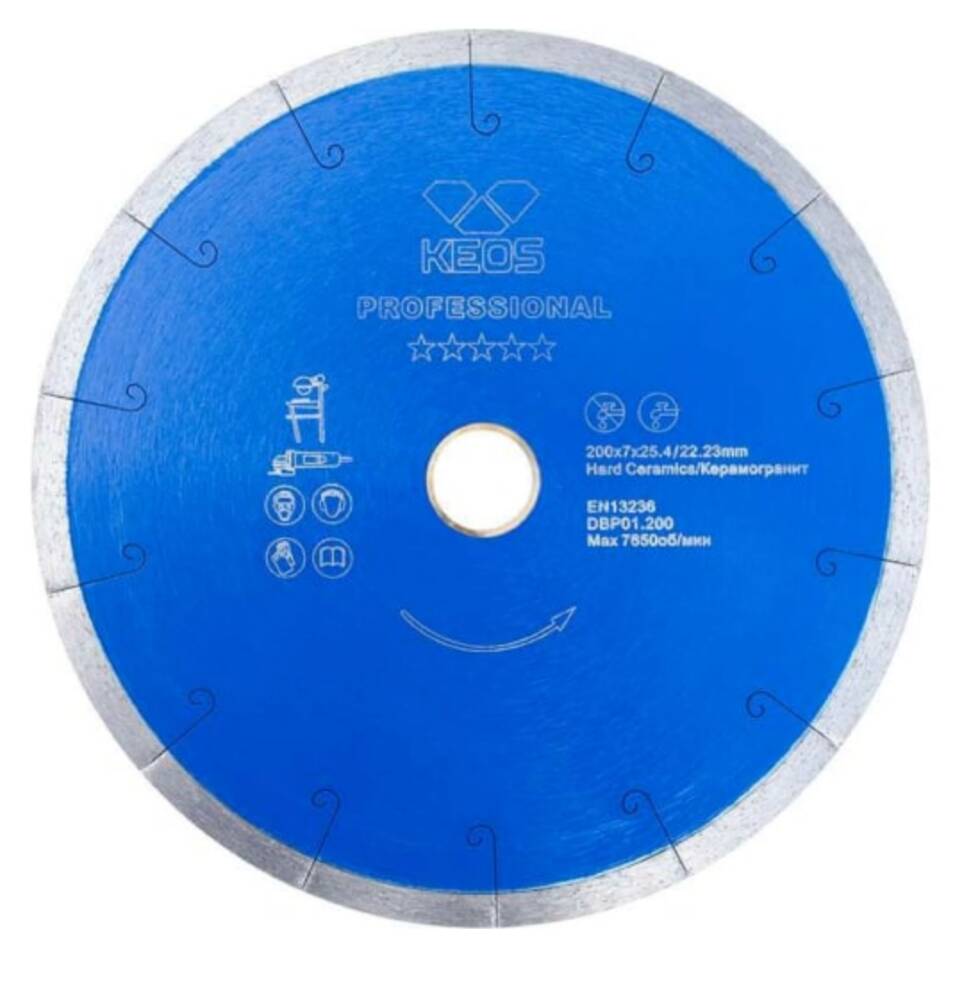 Круг алмазный Keos ф200х25,4/22,23 керамогранит Professional DBP01.200 алмазный диск keos