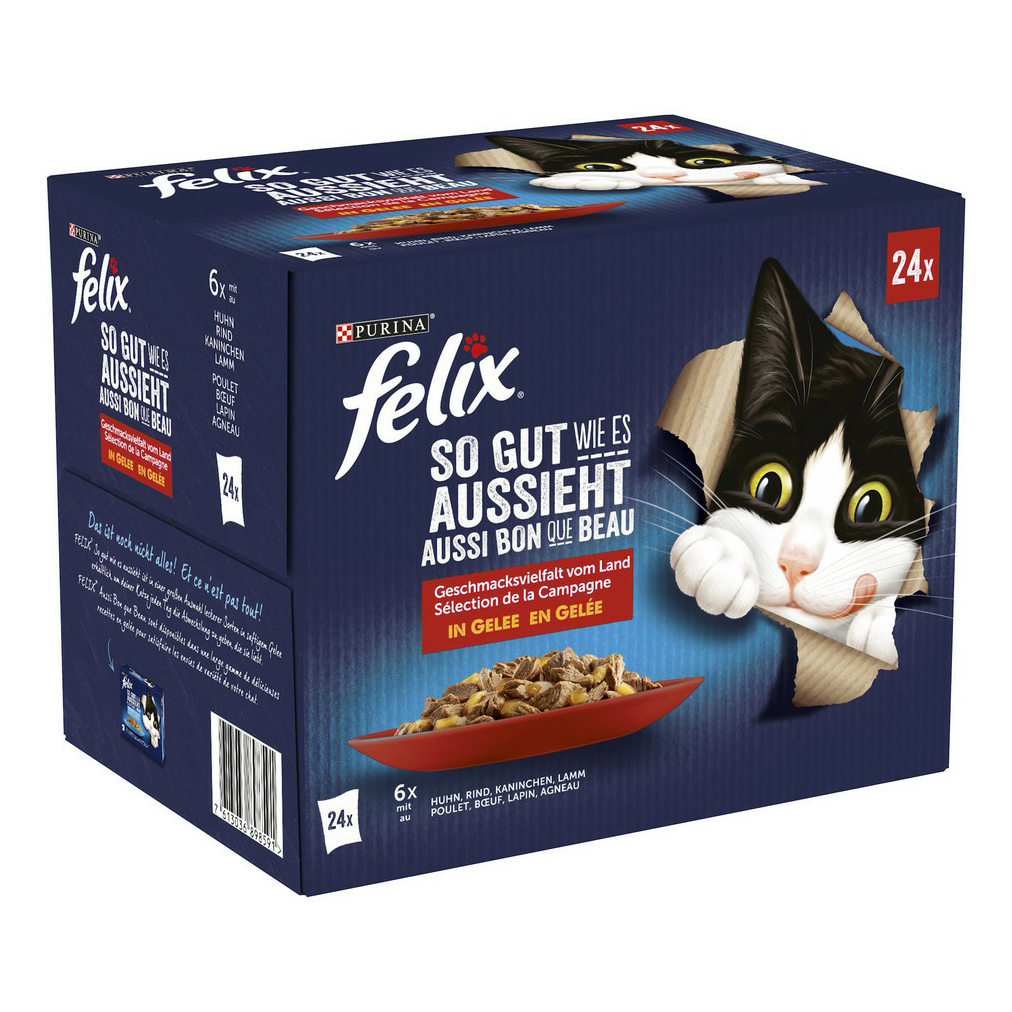 

Влажный корм для кошек Felix мясо и птица повседневный, 24шт по 85 г, домашняя птица, мясо 85 г