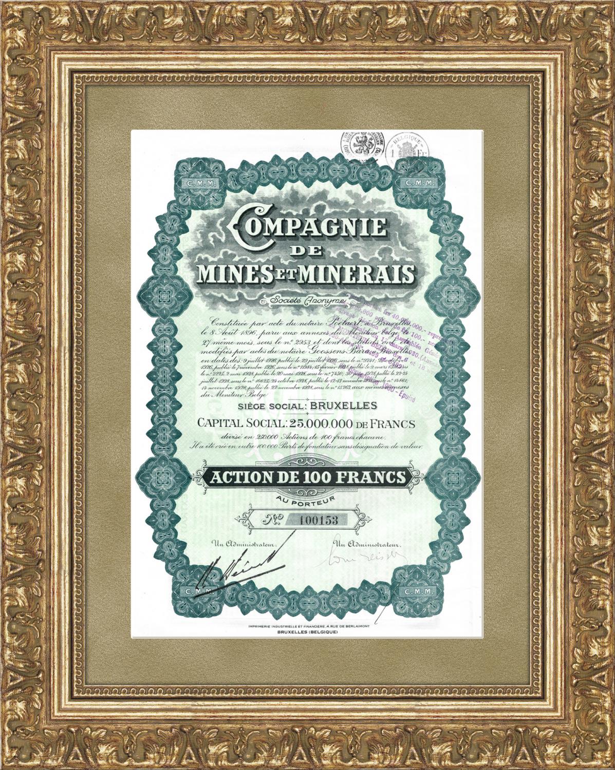 

Акция горнодобывающей компании Compagnie de mines et minerais