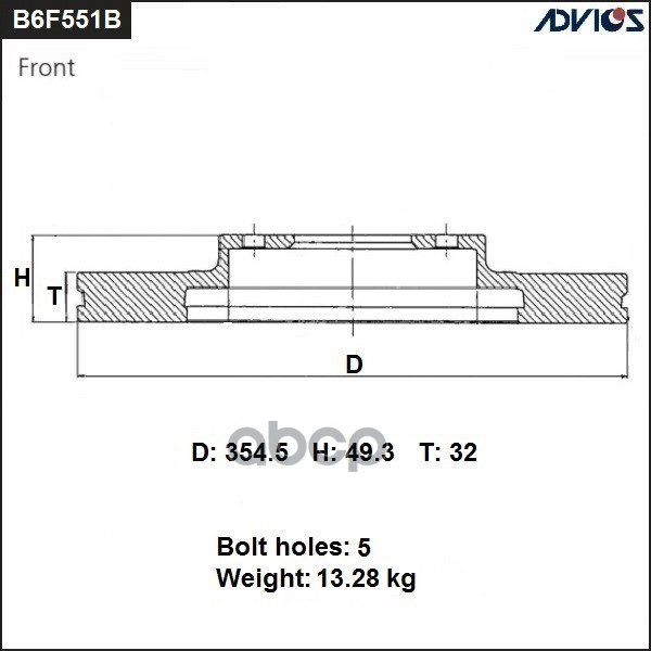 

ADVICS 'B6F551B Диск торм. пер. INFINITI M37 / Q70 Y51 1шт