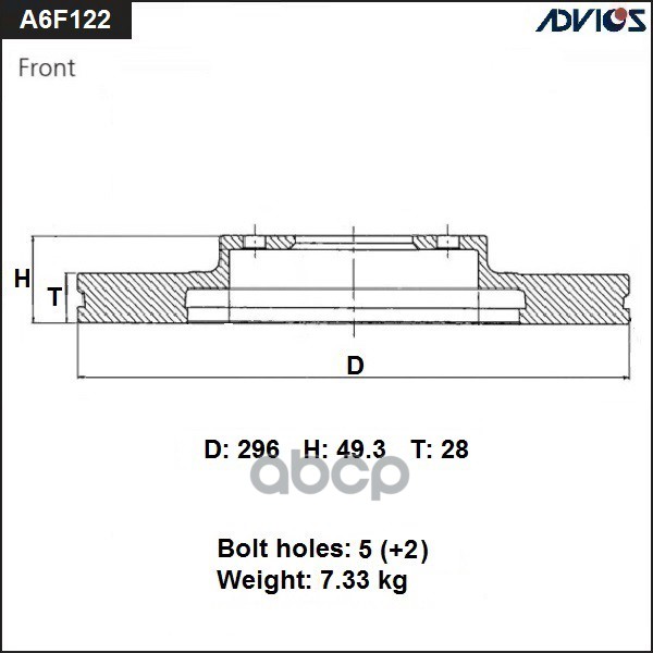 

ADVICS 'A6F122B Диск торм. пер. LEXUS IS XE20 (05-13), TOYOTA CROWN S180 (03-08) 1шт