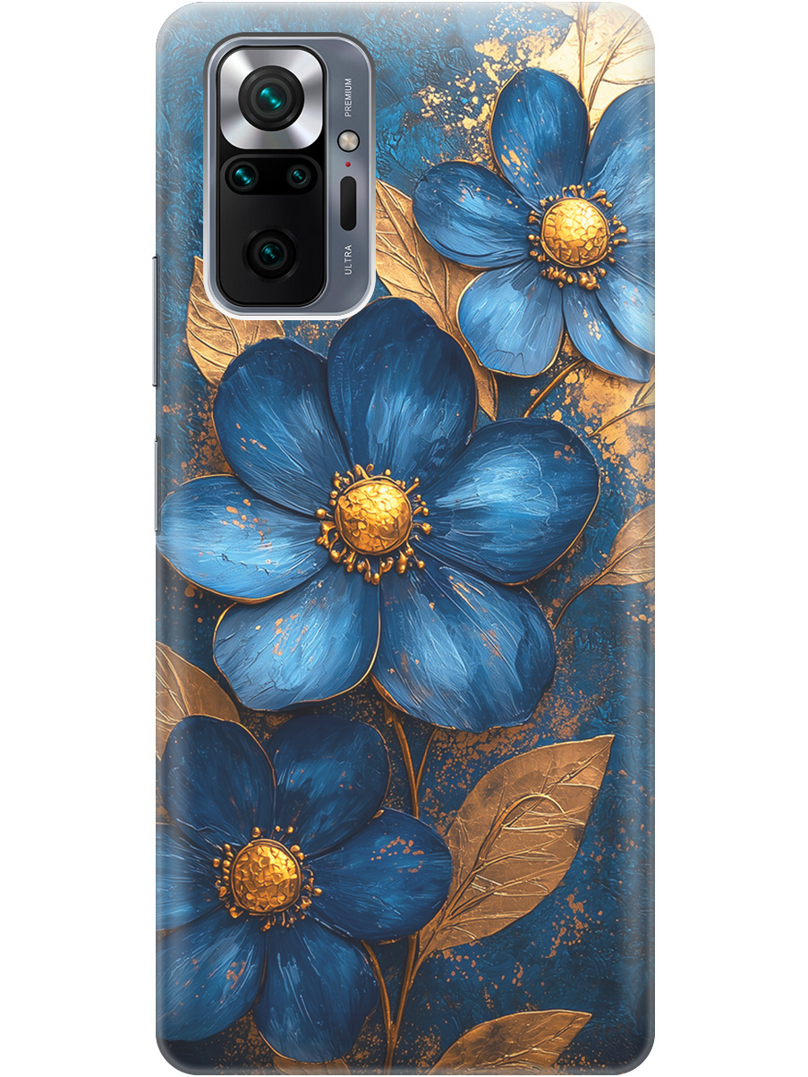 

Силиконовый чехол на Xiaomi Redmi Note 10 Pro с принтом "Синие цветы, золотые листья", Прозрачный;золотистый;синий, 725168123