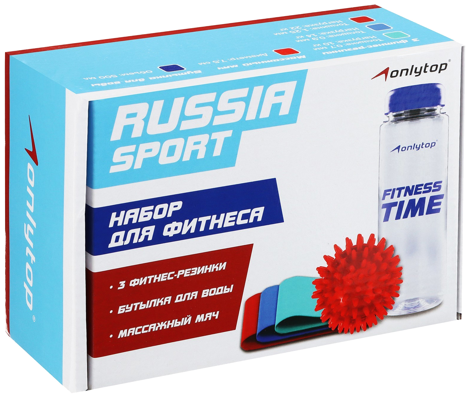 фото Onlitop набор для фитнеса россия: 3 фитнес-резинки, бутылка для воды, массажный мяч