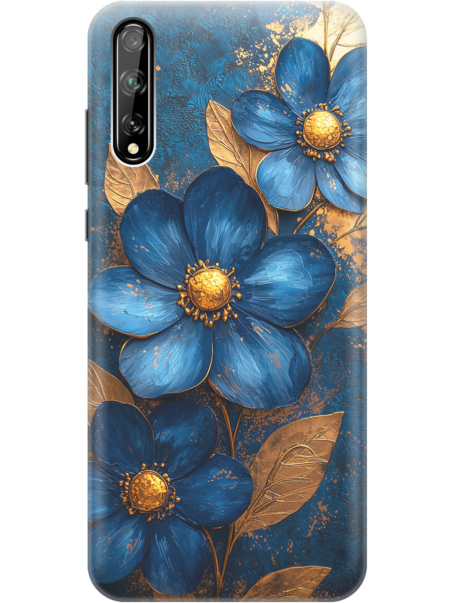 

Силиконовый чехол на Honor 30i, Huawei Y8P с принтом "Синие цветы, золотые листья", Прозрачный;золотистый;синий, 723101123