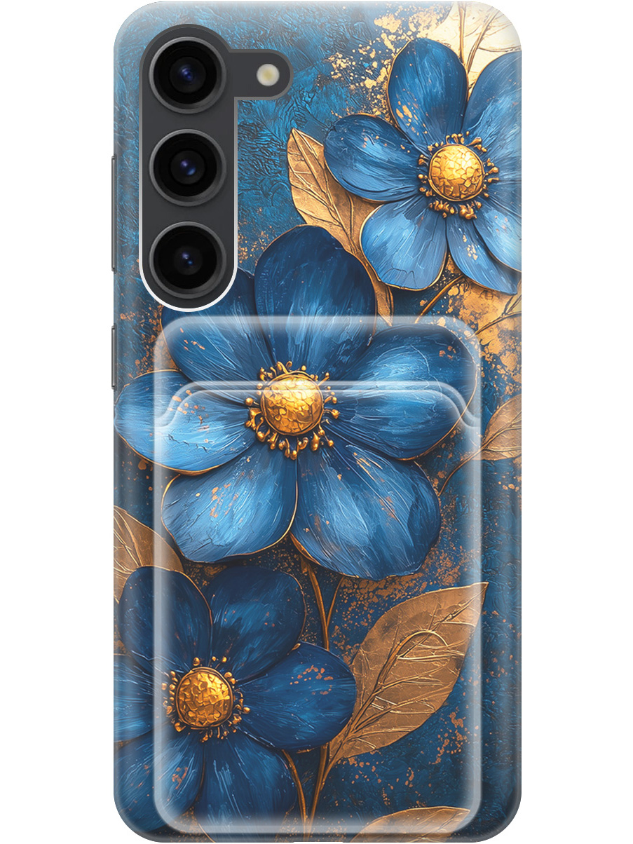 

Силиконовый чехол на Samsung Galaxy S23 с принтом с карманом для карты 835415, Прозрачный;золотистый;синий, 767959523