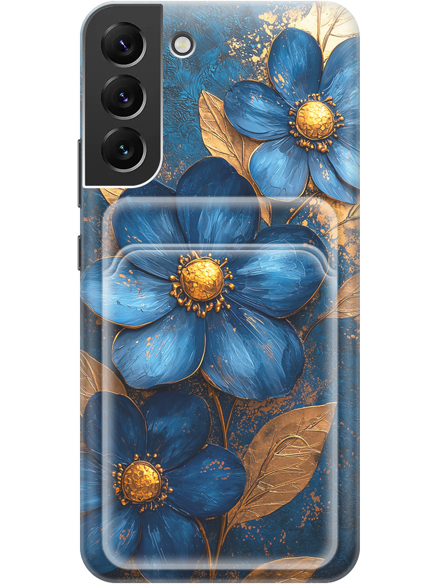 

Силиконовый чехол на Samsung Galaxy S22+ с принтом с карманом для карты 835411, Прозрачный;золотистый;синий, 735250023