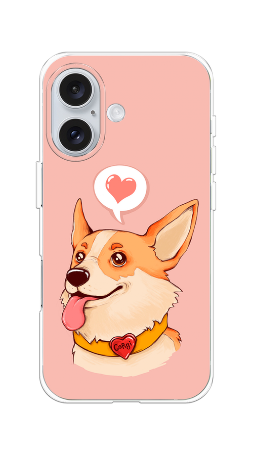 

Чехол на Apple iPhone 16 "Корги язык", Розовый;коричневый, 16050-1