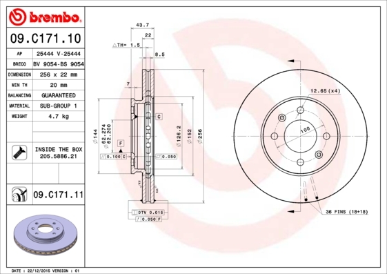 

Тормозной диск brembo передний для Hyundai Accent IV 10-/Kia Rio III 11- 09C17111