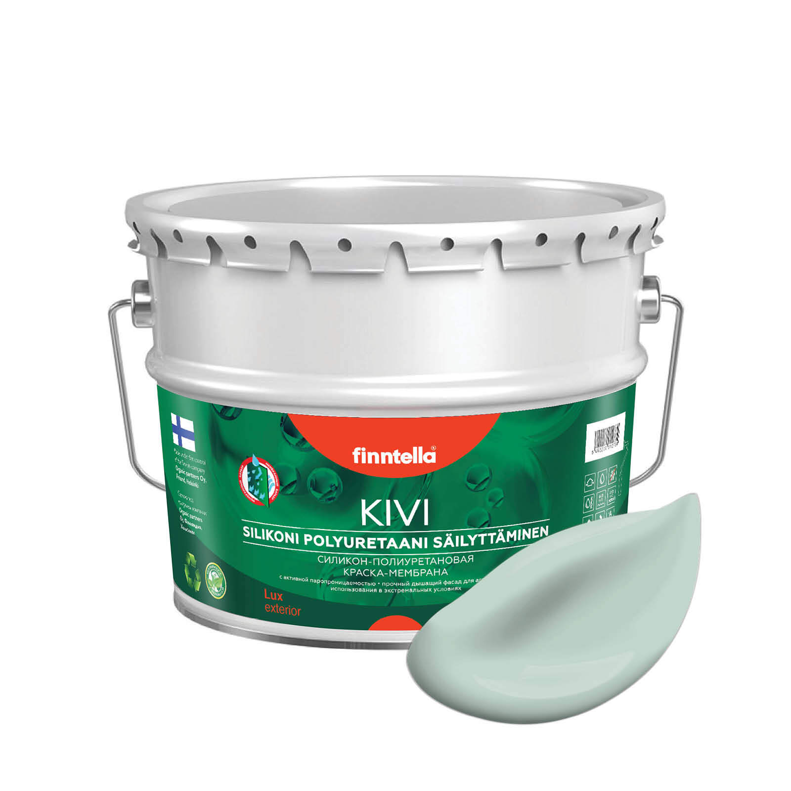 

Краска KIVI, PAISTAA бледно-бирюзовый, 9л, Зеленый;белый, KIVI для фасада цветная