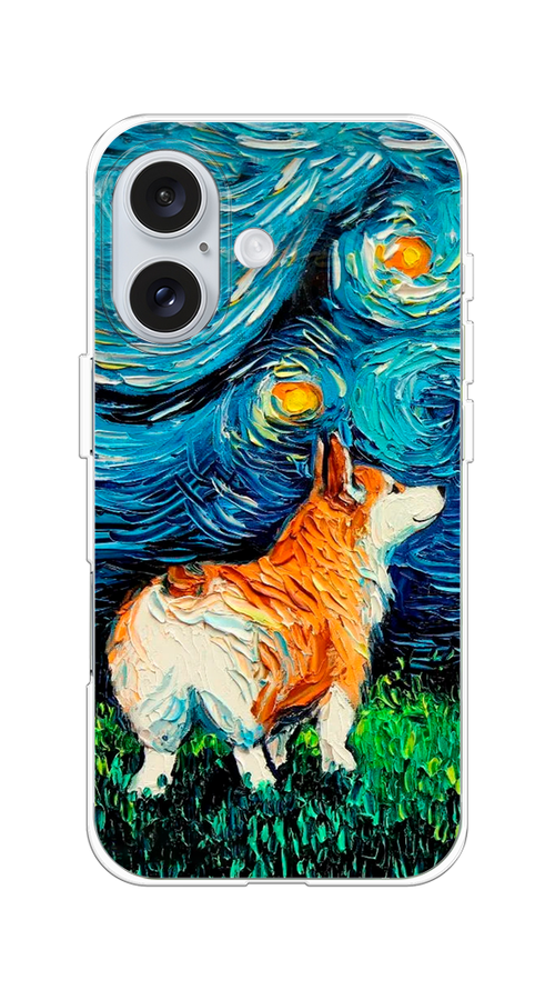

Чехол на Apple iPhone 16 "Корги звёздная ночь", Коричневый;белый;зеленый, 16050-1