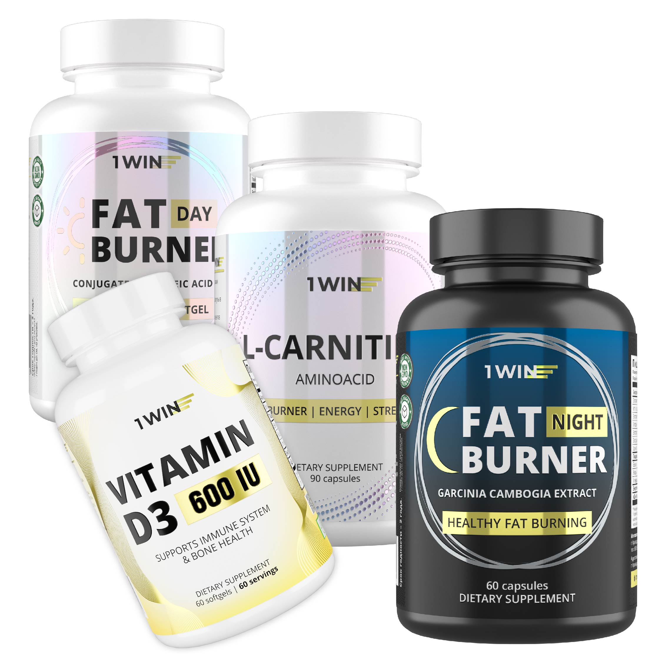 Набор витаминов 002 1WIN Fat burner day, fat burner night, L- карнитин, D3 600 ME