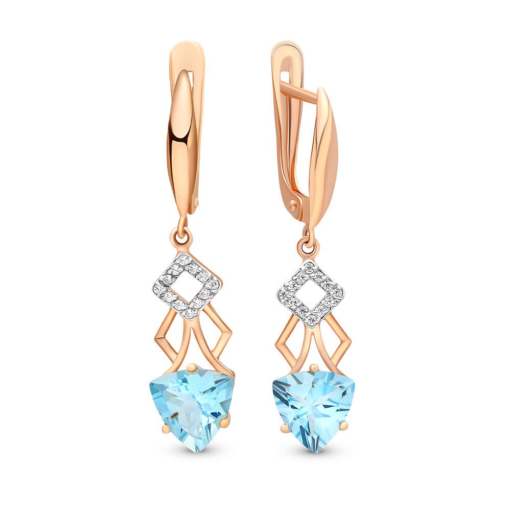

Серьги подвески из красного золота 585Gold 202006061, топаз/фианит, 202006061