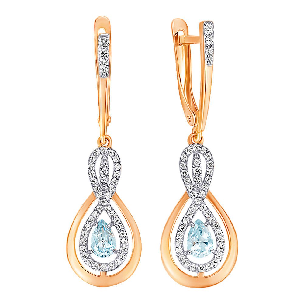 

Серьги подвески из красного золота 585Gold 202005529, топаз/фианит, 202005529