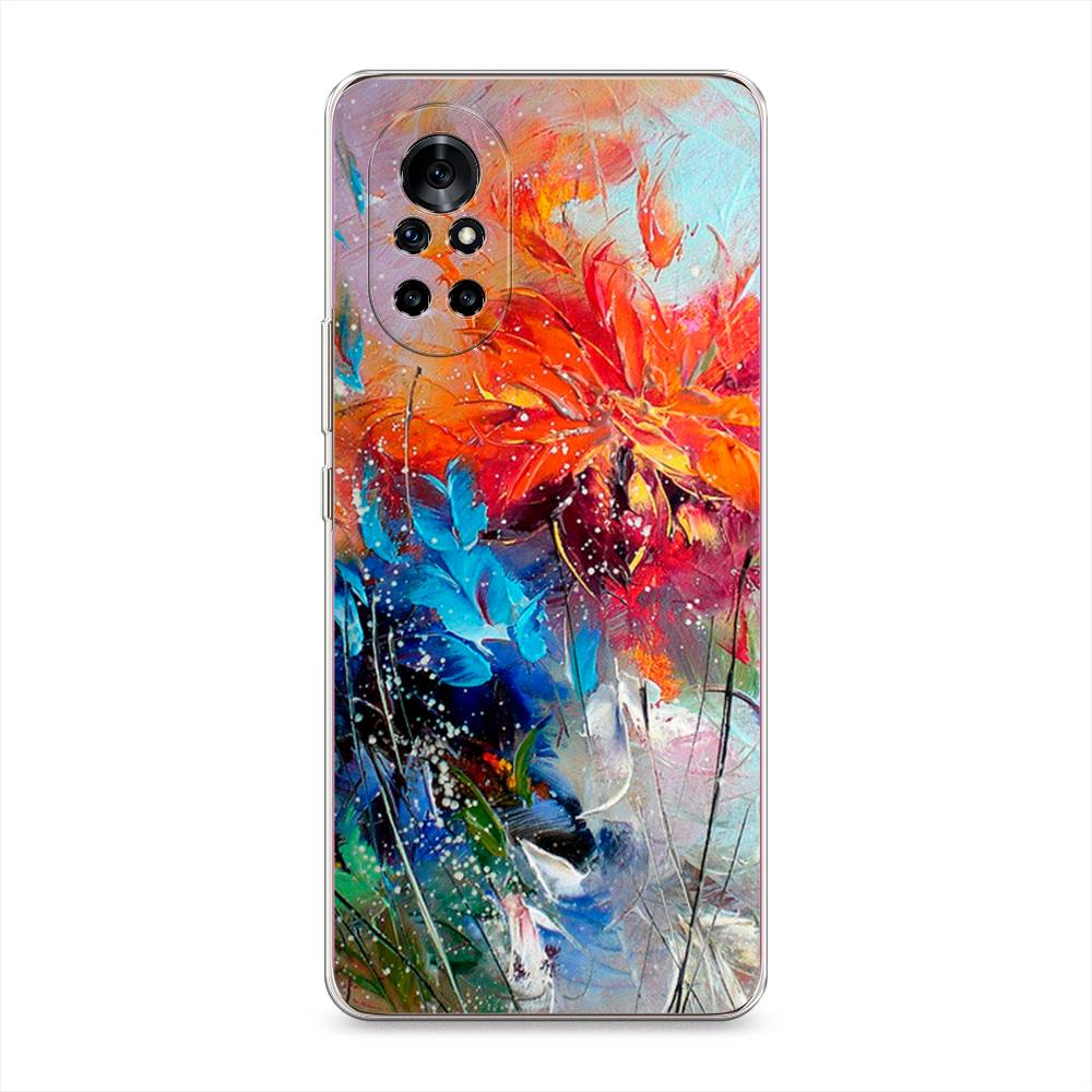 

Чехол на Honor V40 Lite "Абстрактные цветы", Оранжевый;синий, 6105750-4