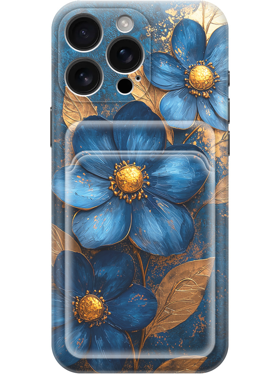 

Силиконовый чехол на Apple iPhone 16 Pro Max с принтом с карманом для карты 835319, Прозрачный;золотистый;синий, 785198323