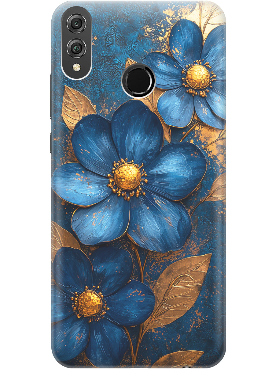 

Силиконовый чехол на Honor 8X с принтом "Синие цветы, золотые листья", Прозрачный;золотистый;синий, 719355523