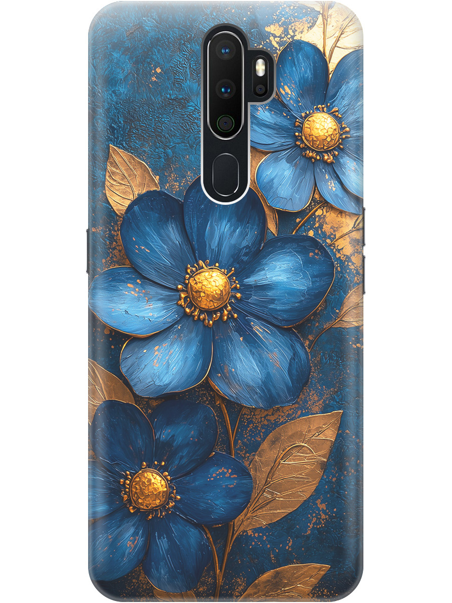 

Силиконовый чехол на Oppo A5 (2020)/A9 (2020) с принтом "Синие цветы, золотые листья", Прозрачный;золотистый;синий, 726151323