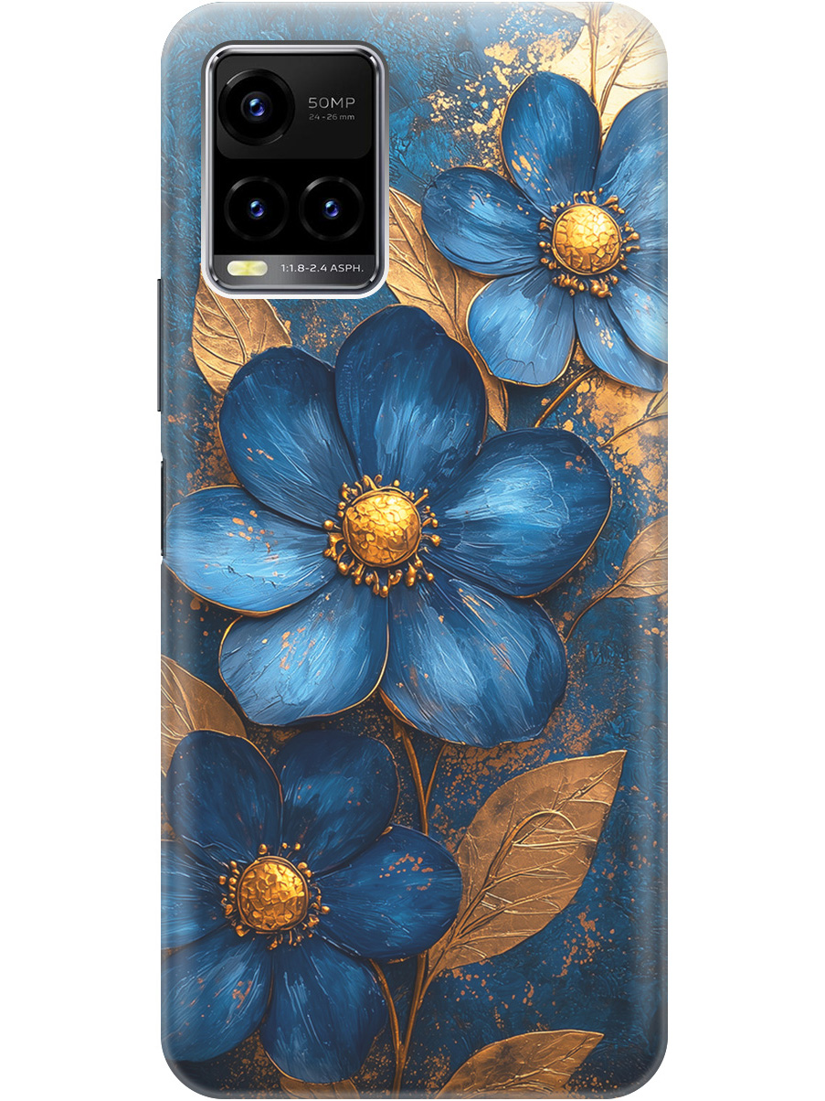 

Силиконовый чехол на Vivo Y21 / Y21s / Y33s с принтом "Синие цветы, золотые листья", Прозрачный;золотистый;синий, 743438223
