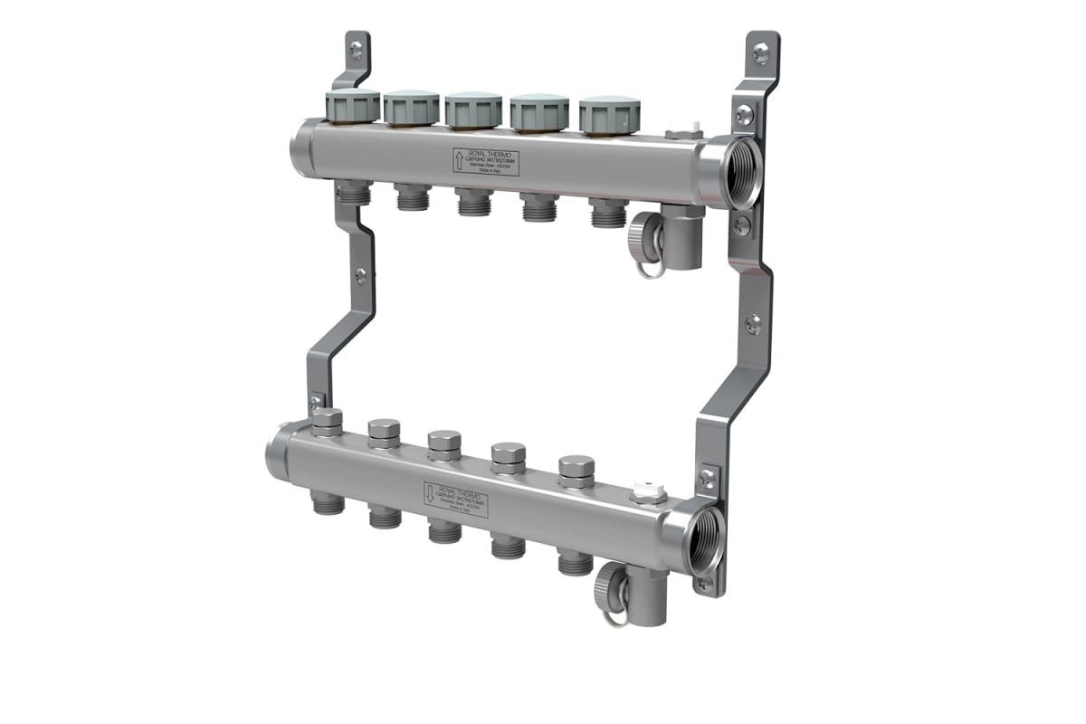 фото Коллектор нерж. в сборе универсальный 1" вр-3/4" нр, 7 выходов royal thermo