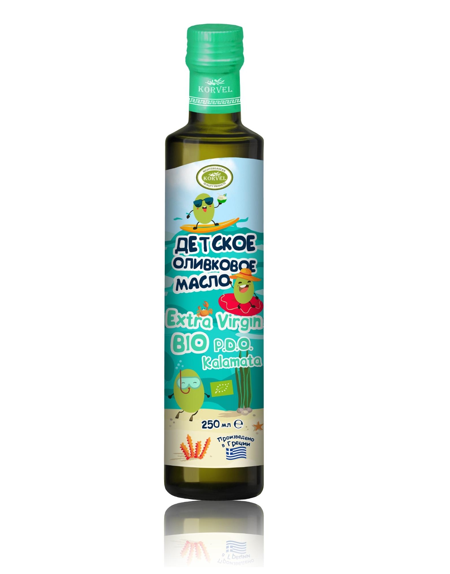 Детское оливковое масло Korvel BIO Extra Virgin P.D.O. Каламата 250 мл