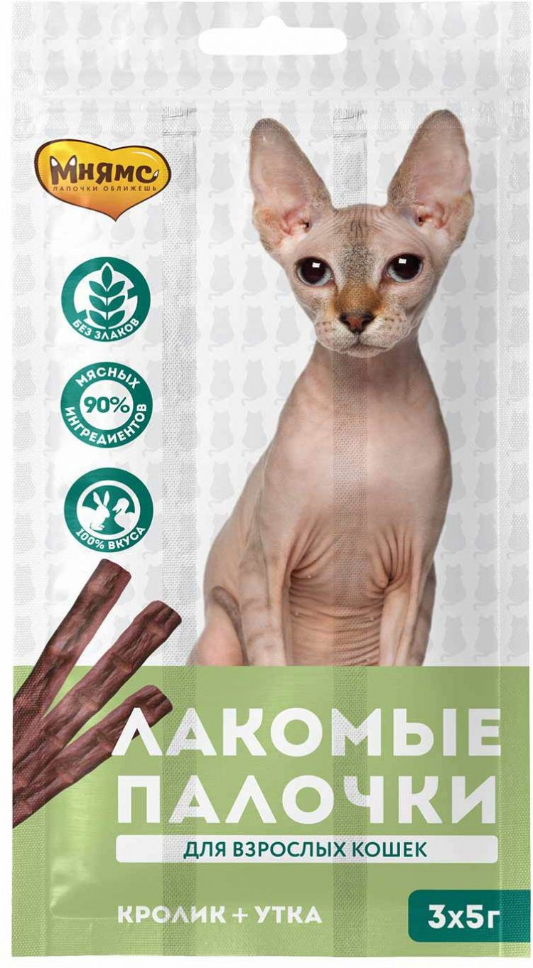 

Лакомство для кошек Мнямс Pro Pet Лакомые палочки с уткой и кроликом, 13,5 см, 15 г