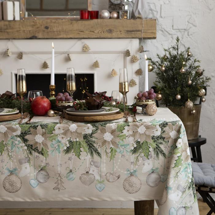 

Скатерть "Этель" Beautiful Сhristmas 149х110см с ГМВО, 100%хл, 190г/м2, Бежевый, Christmas time