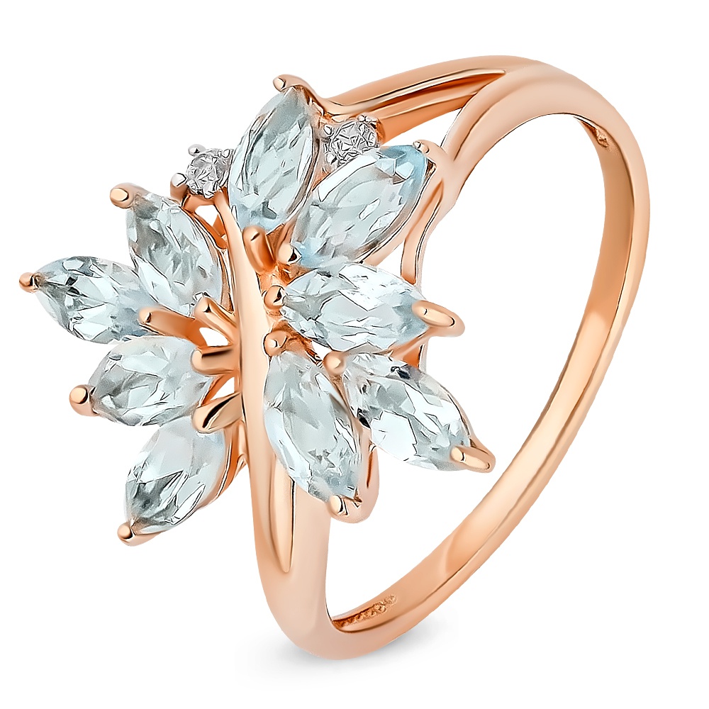 Кольцо женское из красного золота с топазом, фианитом 585Gold 201013343, р. 19