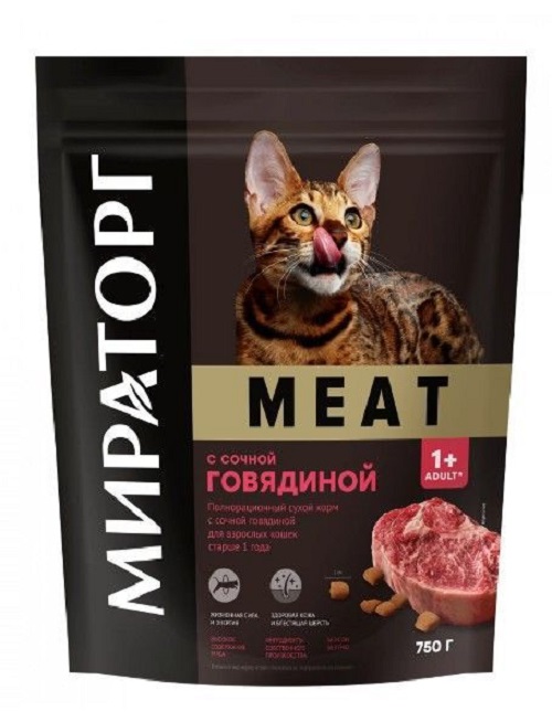 Сухой корм Мираторг MEAT с сочной говядиной для взрослых кошек, 750 г