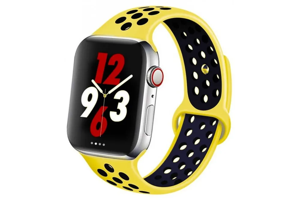 

Ремешок силиконовый перфорированный для Apple Watch 44мм, желто-черный