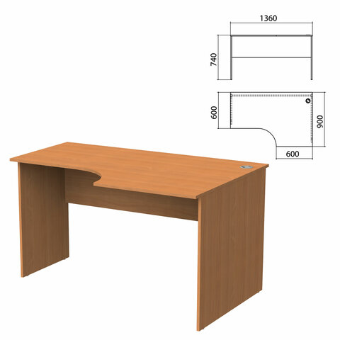фото Стол письменный эргономичный "бюджет", 1360х900х740 мм, правый, груша ароза, 402663-336