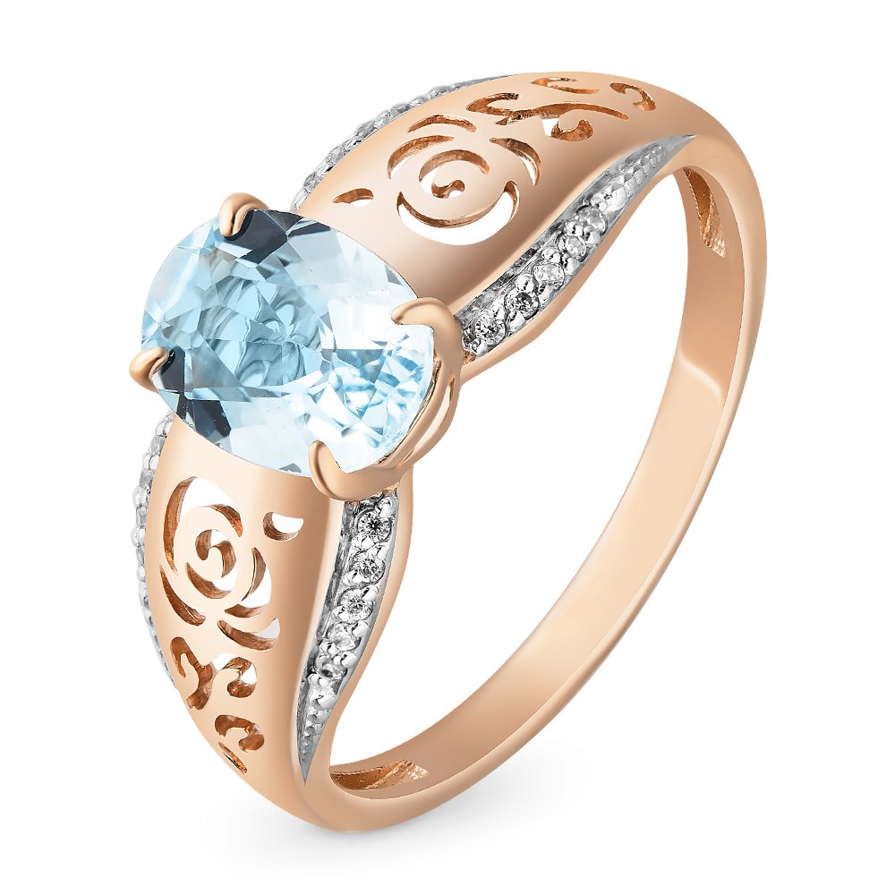 

Кольцо женское из красного золота с топазом, фианитом 585Gold 201012815, р. 18, 201012815
