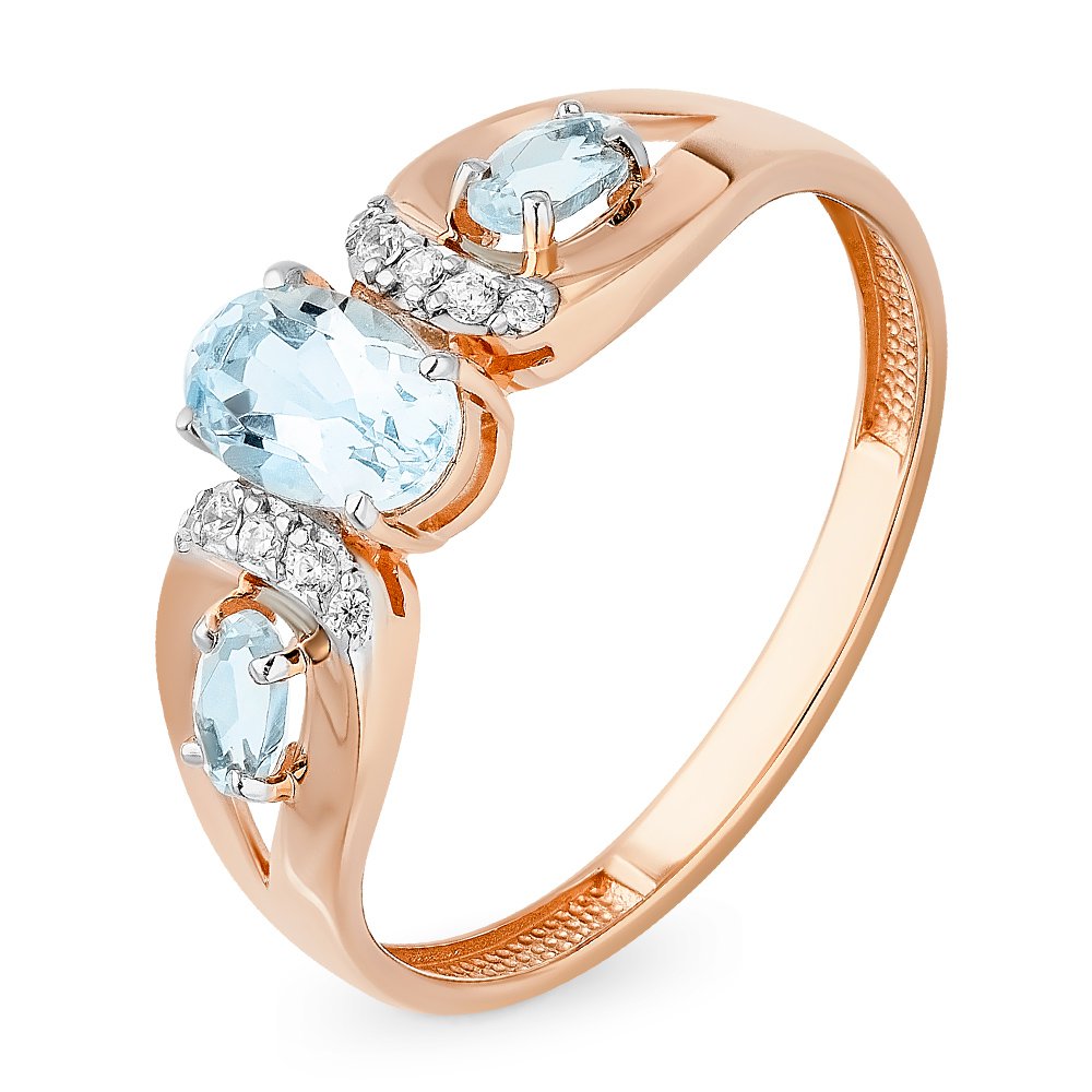 

Кольцо женское из красного золота с топазом, фианитом 585Gold 101012846, р, 101012846