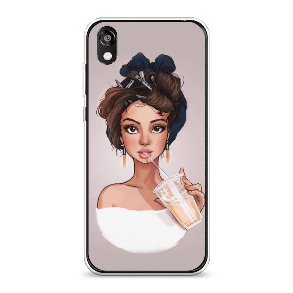 

Чехол на Huawei Y5 2019 "Девушка с фраппе", Серый, 6103950-6
