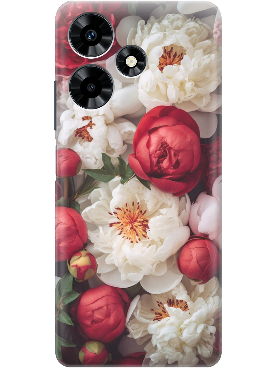 

Силиконовый чехол на Infinix Hot 30 с рисунком "Красно-белые пионы", Белый;красный, 20000049