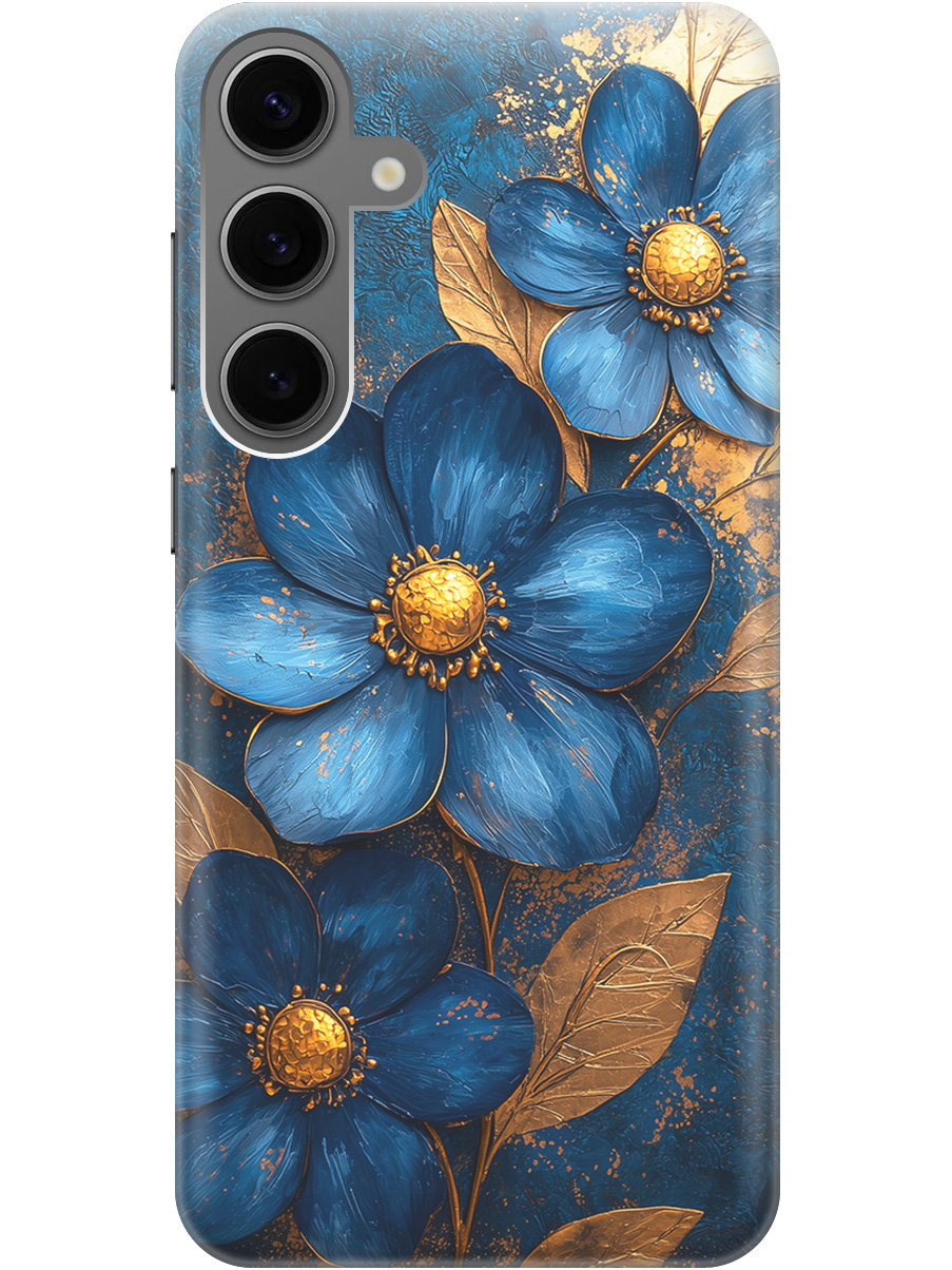 

Силиконовый чехол на Samsung Galaxy S24+ с принтом "Синие цветы, золотые листья", Прозрачный;золотистый;синий, 779824623