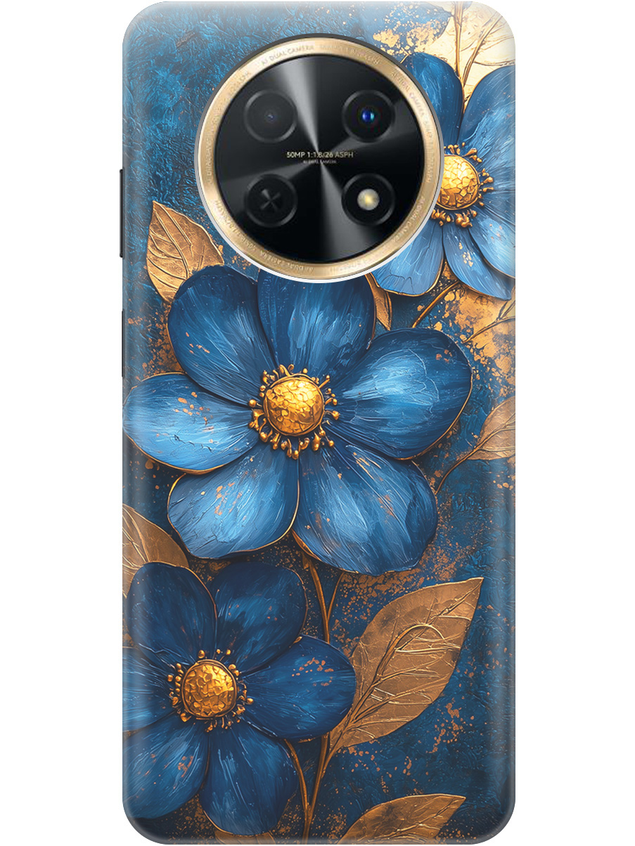 

Силиконовый чехол на Huawei nova Y91 с принтом "Синие цветы, золотые листья", Прозрачный;золотистый;синий, 772566923