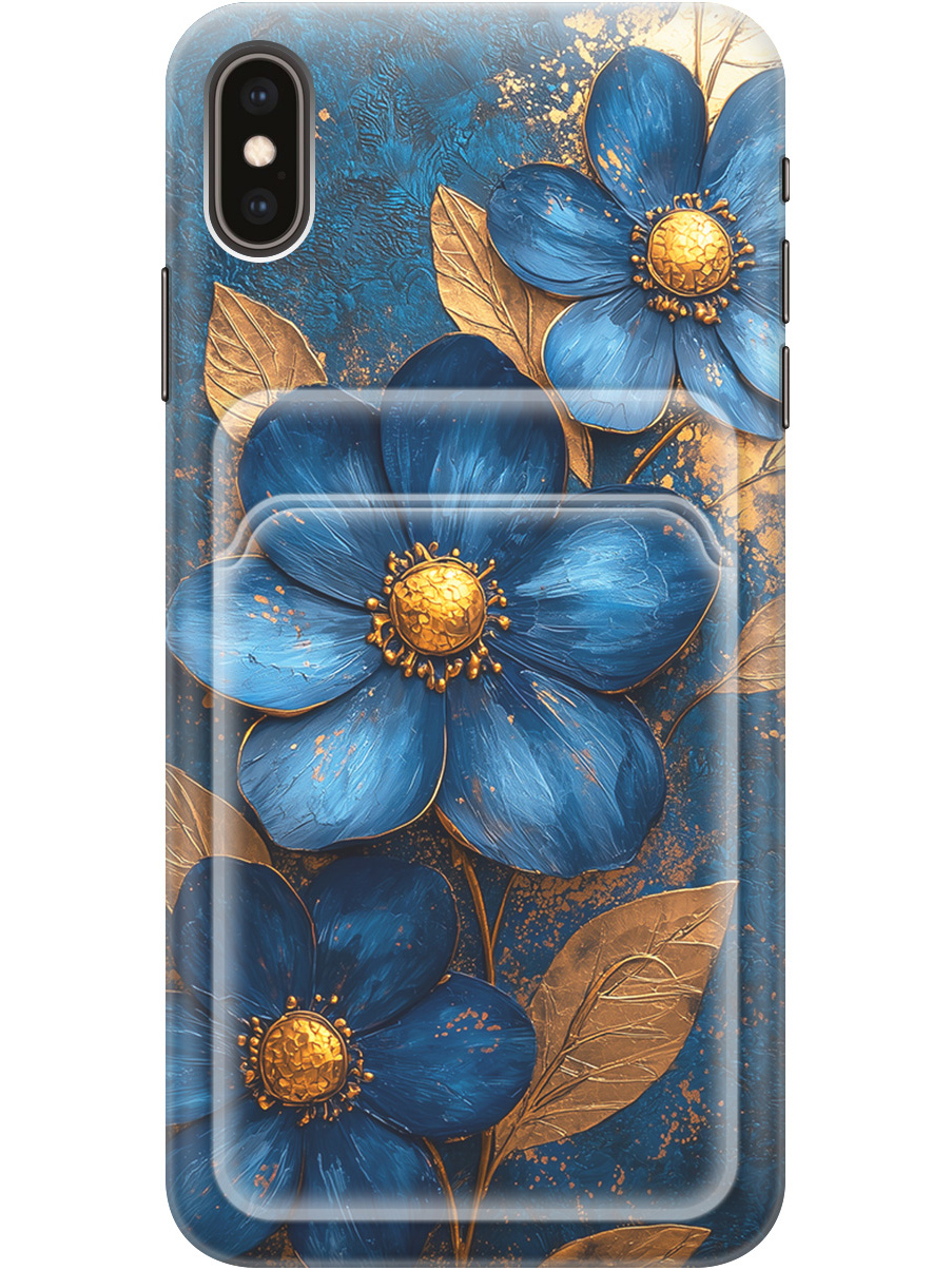 

Силиконовый чехол на Apple iPhone XS Max с принтом с карманом для карты 835224, Прозрачный;золотистый;синий, 719086223