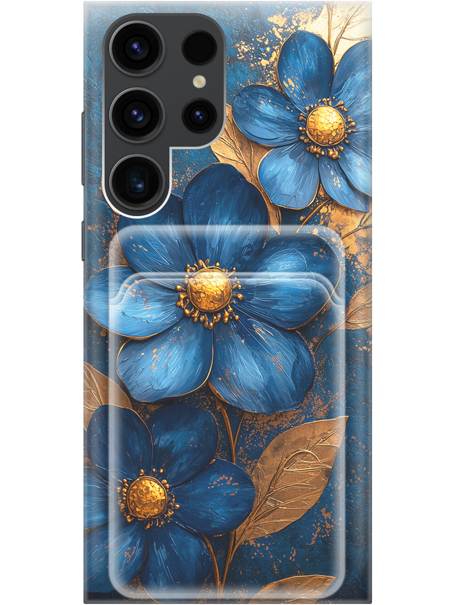 

Силиконовый чехол на Samsung Galaxy S23 Ultra с принтом с карманом для карты 835213, Прозрачный;золотистый;синий, 767959423