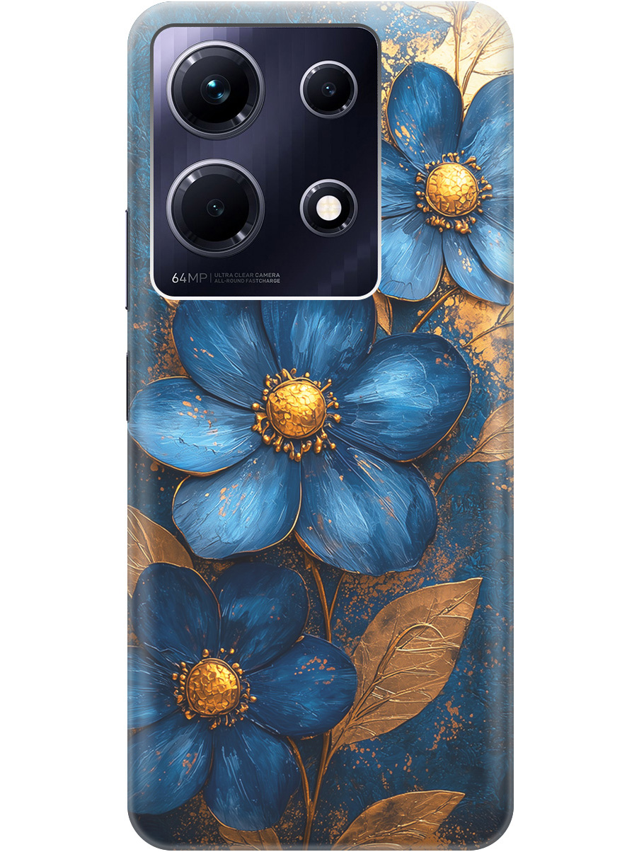 

Силиконовый чехол на Infinix Note 30 с принтом "Синие цветы, золотые листья", Прозрачный;золотистый;синий, 773943723