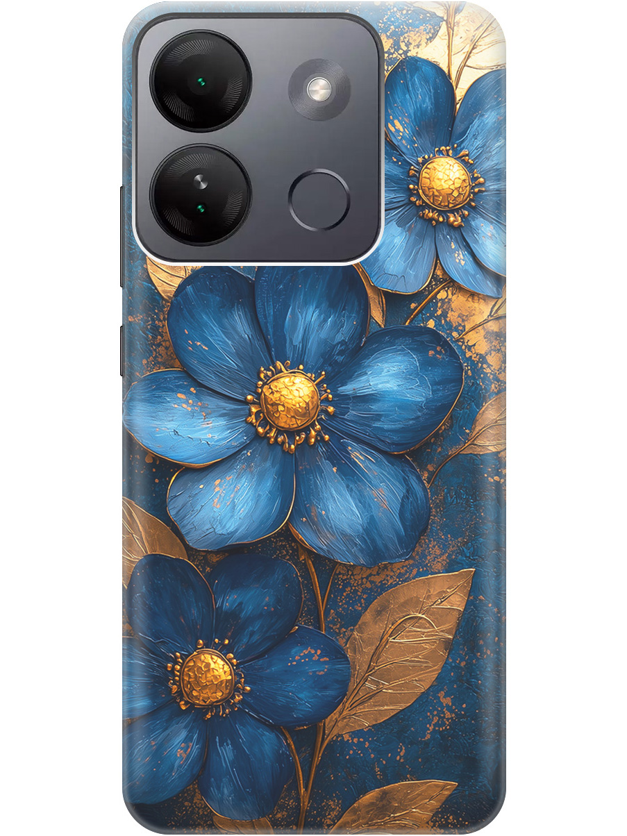 

Силиконовый чехол на Infinix Smart 7 HD с принтом "Синие цветы, золотые листья", Прозрачный;золотистый;синий, 769392023