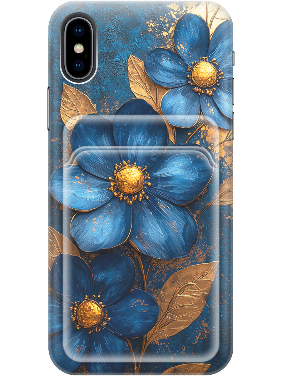 

Силиконовый чехол на Apple iPhone Xs / X с принтом с карманом для карты 835205, Прозрачный;золотистый;синий, 715365423