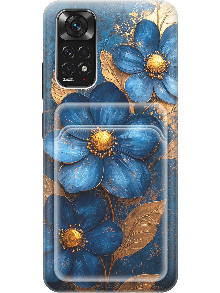 

Силиконовый чехол на Xiaomi Redmi Note 11/Note 11S с принтом с карманом для карты 835193, Прозрачный;золотистый;синий, 735250223